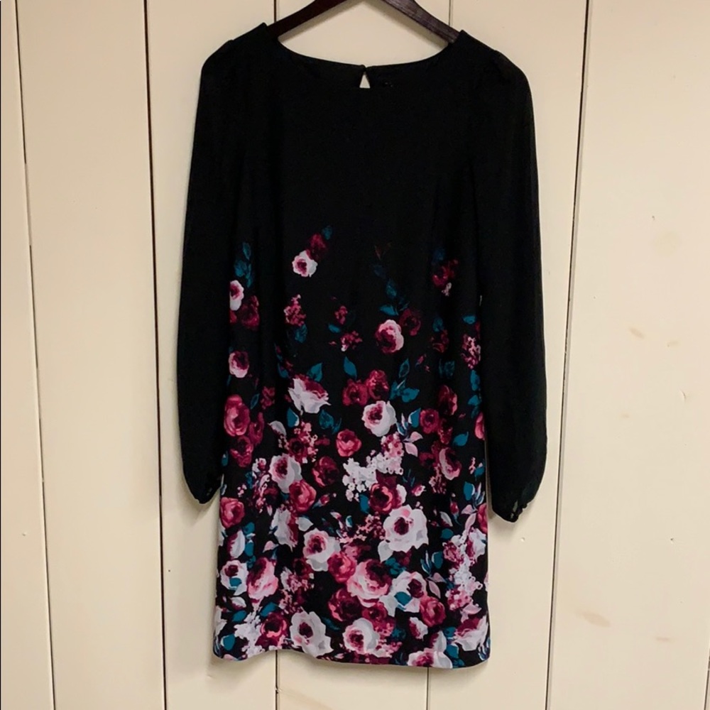 WHBM Midi Dress Black Floral Size 6